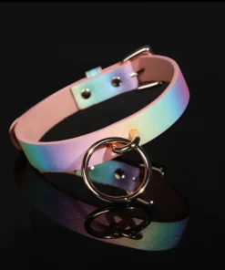 Alternative view of Rainbow Pastel Collar with Leash