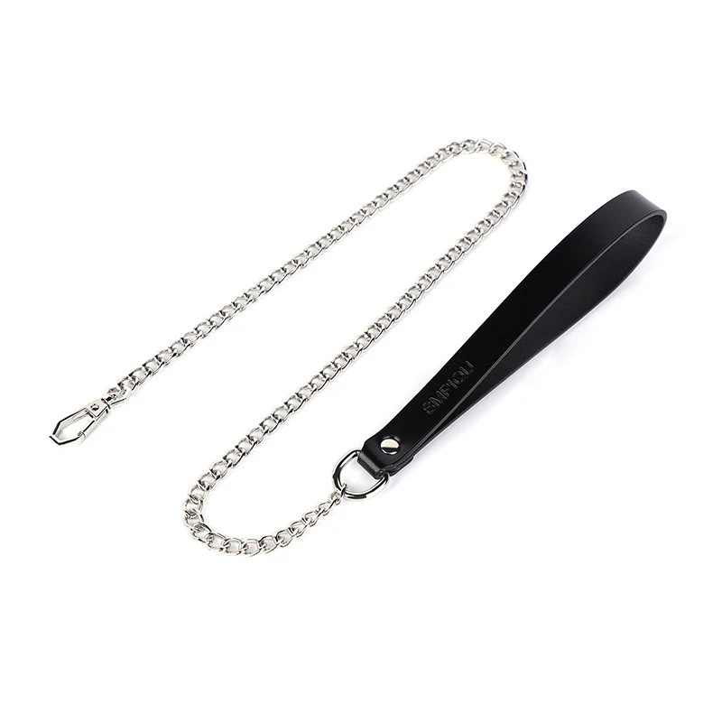 Black Leather with Silver Chain Collar Leash