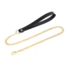 Black Leather with Gold Chain Collar Leash