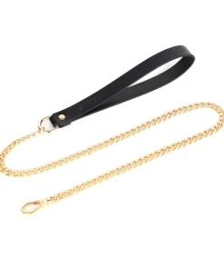 Black Leather with Gold Chain Collar Leash