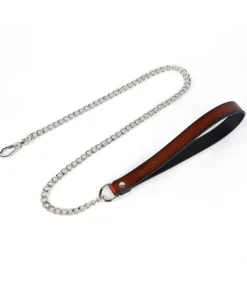 Orange Leather with Silver Chain Collar Leas