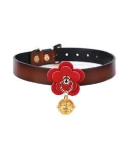 Red Flower Collar with Gold Bell