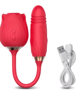 Alternative view of Rose Sucking Vibrator with Thrusting Dildo