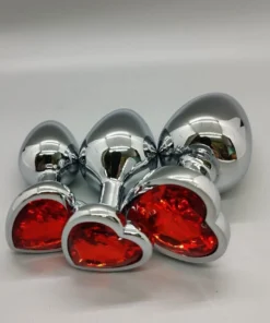 Alternative view of 3-Piece Heart Jewel Metal Anal Plug Set