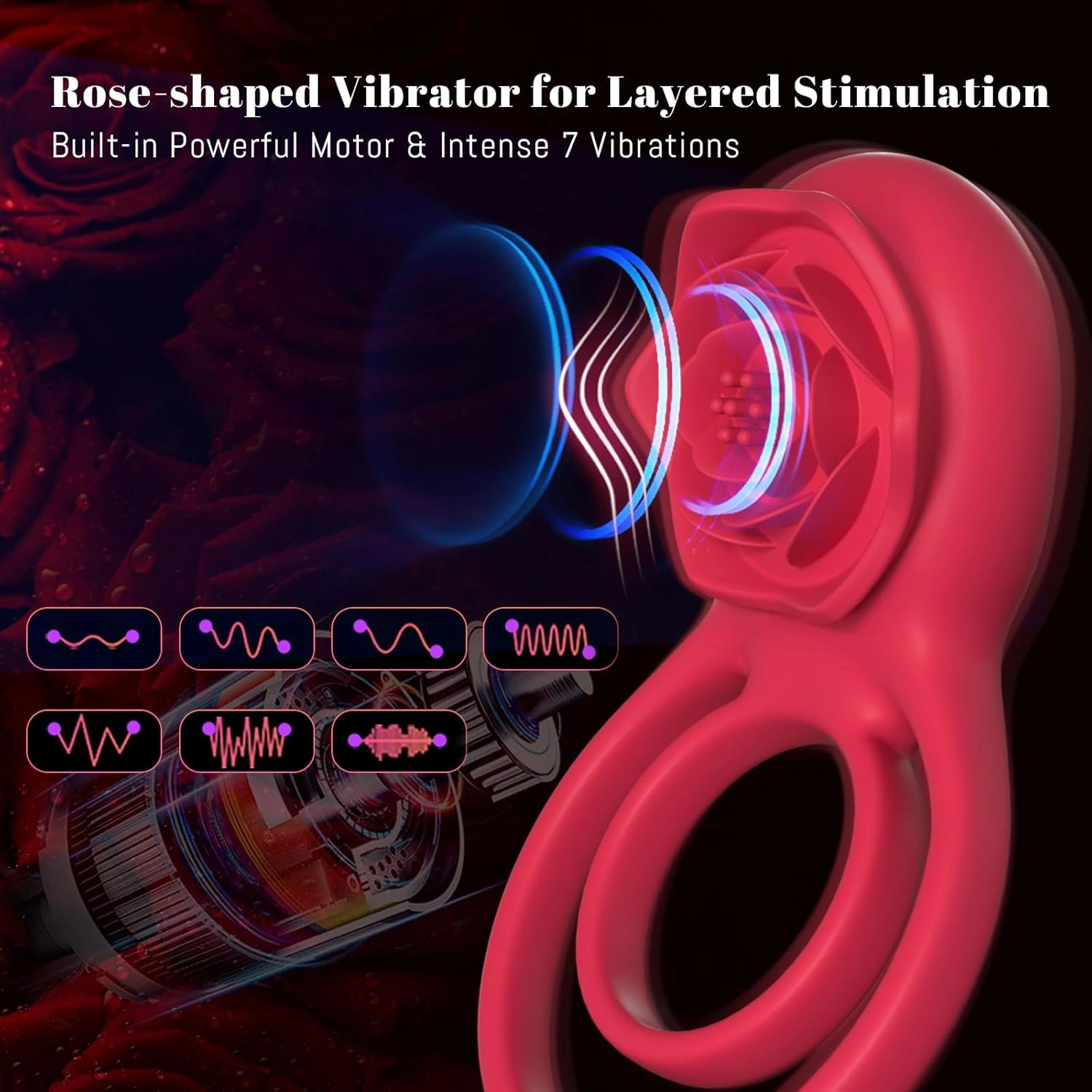 Vibrating Cock Ring with Rose Clitoral Stimulator - Image 2