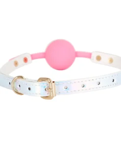 Alternative view of Silver Gloss Ball Gag – Pink Silicone
