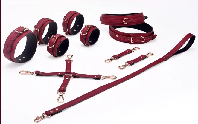 Red Leather Cuff Set