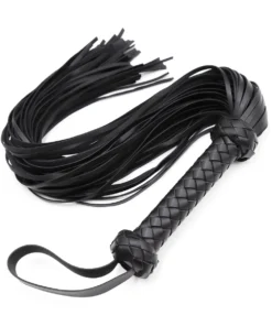Alternative view of Classic Black Leather Flogger with Braided Handle