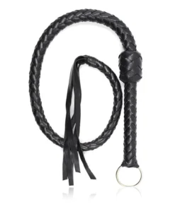 Premium Black Braided Leather Flogger with Metal Ring Handle