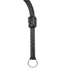 Alternative view of Premium Black Braided Leather Flogger with Metal Ring Handle