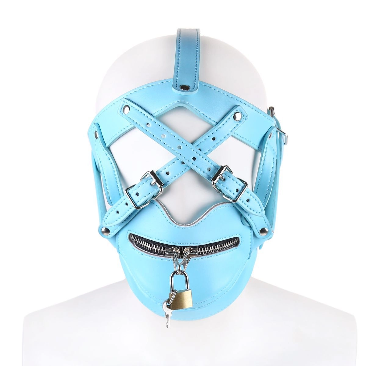 Lockable Blue Leather Muzzle Hood