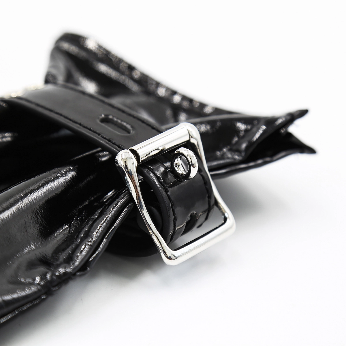 Glossy Black Bondage Mittens - Image 4