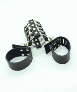 Alternative view of Leather & Metal Ring Male Chastity Cage