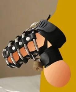 Leather & Metal Ring Male Chastity Cage